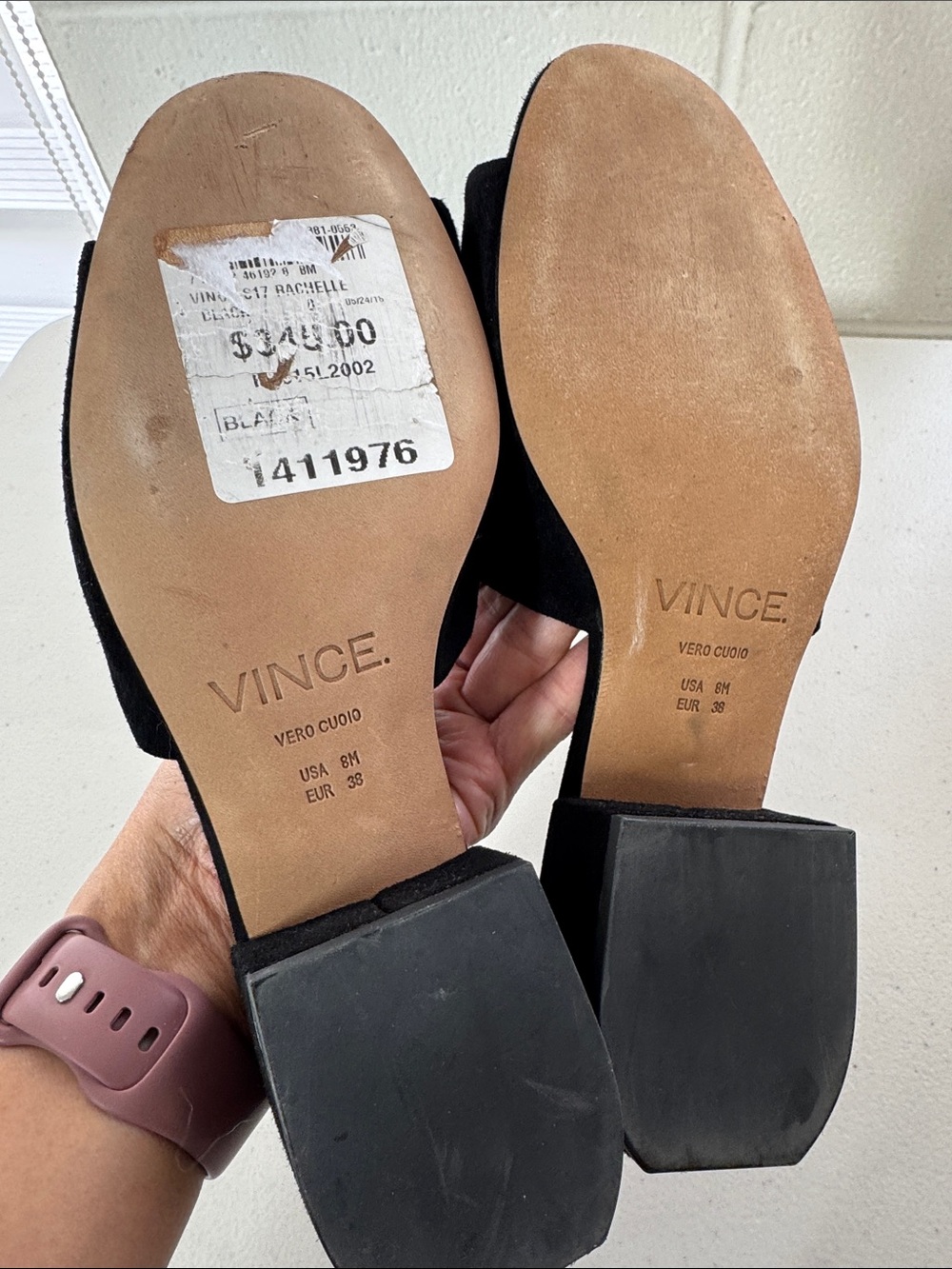 Vince Black Suede Slides Mule Heels Size 8 Minimalist Quiet Luxury Sandals Chic - Picture 6 of 11